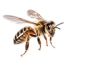 ai génératif. en volant abeille sur blanc photo