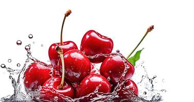 ai génératif. rouge cerises sur l'eau éclaboussure photo