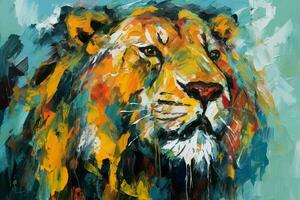 lion, peint avec pétrole peindre sur texturé papier. numérique aquarelle La peinture photo