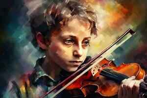 garçon en jouant violon, peint dans aquarelle sur texturé papier. numérique aquarelle La peinture photo