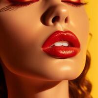 magnifique rouge femelle lèvres. génératif ai photo