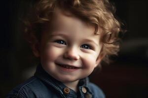 portrait de une blond garçon souriant. studio portrait. génératif ai photo