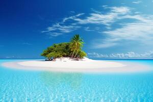 tropical île, blanc sable, paume des arbres, mer. paysage. génératif ai photo