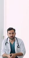 tondu image de milieu vieilli professionnel Masculin médecin sur blanc arrière-plan, génératif ai. photo