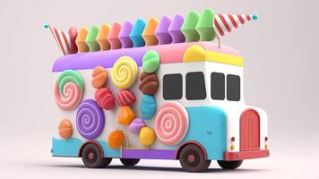 bonbons un camion boutique, coloré, 3d, génératif ai. photo