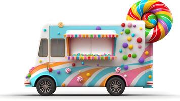 bonbons un camion boutique, coloré, 3d, génératif ai. photo