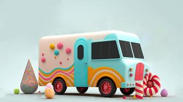 bonbons un camion boutique, coloré, 3d, génératif ai. photo