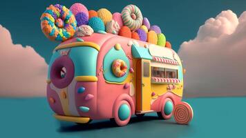 bonbons un camion boutique, coloré, 3d, génératif ai. photo