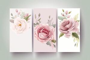 aquarelle Rose fleur et feuilles décoratif verticale Contexte ou carte maquette. génératif ai illustration. photo