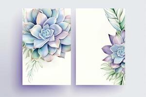 aquarelle floral verticale Contexte ou carte conception avec succulent fleur, feuilles. génératif ai illustration. photo