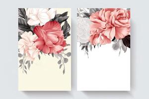 aquarelle pivoine fleur et feuilles décoratif verticale Contexte ou carte maquette. génératif ai illustration. photo