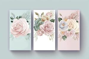 aquarelle Rose fleur et feuilles décoratif verticale Contexte ou carte maquette. génératif ai illustration. photo