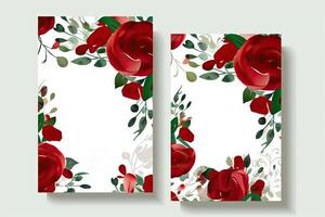 aquarelle rouge Rose fleur et feuilles décoratif verticale Contexte ou carte maquette. génératif ai illustration. photo