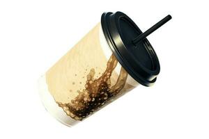 isolé boisson papier tasse avec noir paille icône dans 3d le rendu. photo