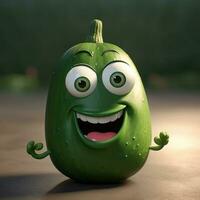Pixar style concombre 3d personnage sur brillant vert Contexte. génératif ai. photo