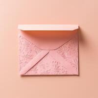 personnalisé pastel rose floral en relief luxe mariage ou un événement carte, enveloppes établi par génératif ai. photo