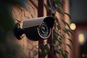surveillance caméra monté sur une mur pour renforcée Sécurité les mesures ai généré photo