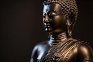 une thaïlandais Bouddha statue est assis et méditer à bouddhiste temple. ancien Thaïlande Bouddha affronter. Contexte pour vesak Festival fête. vesak journée concept. vesak fête journée salutations par ai généré photo