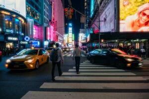 Nouveau york ville, Etats-Unis - août 9, 2019-personnes et touristes promenade parmi le lumières et grattes ciels de temps carré dans Manhattan pendant une été nuit photo