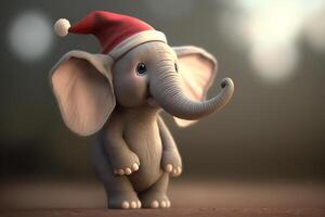 une mignonne peu l'éléphant portant une Noël chapeau ai généré photo