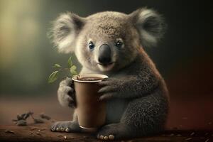 koala en buvant une tasse de café dans le Matin ai généré contenu photo