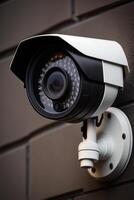 surveillance caméra monté sur une mur pour renforcée Sécurité les mesures ai généré photo