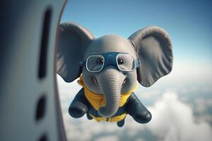 en volant haute une cool peu l'éléphant va parachutisme ai généré photo