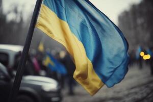 ukrainien drapeau vagues au milieu de protestations une symbole de liberté ai généré photo