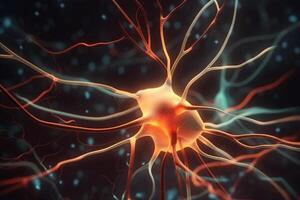 vibrant 3d illustration de le biochimique processus de nerf impulsions ai généré photo