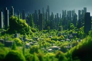 vert métropole de le futur haute technologie ville avec luxuriant végétation et clair ciels ai généré photo