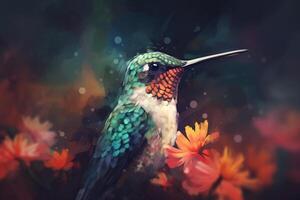 le vibrant colibri une coloré La peinture de une magnifique oiseau ai généré photo