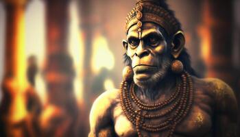 majestueux portrait de hanuman honorer le Indien singe dieux courage et dévouement ai généré photo