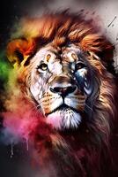 vibrant aquarelle portrait de une majestueux Lion ai généré photo