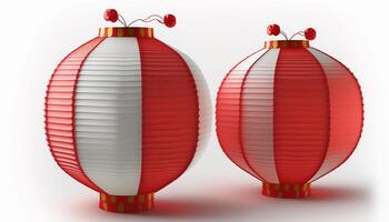 vibrant chinois papier lanternes isolé sur blanc Contexte ai généré photo