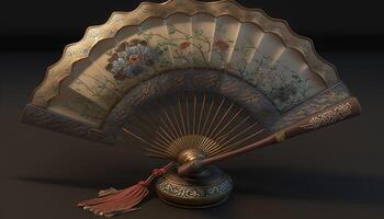 coloré traditionnel chinois ventilateur avec floral conception ai généré photo