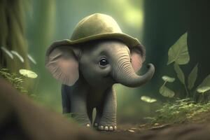 aventures de le jungle explorateur peu l'éléphant avec une tropical chapeau ai généré photo