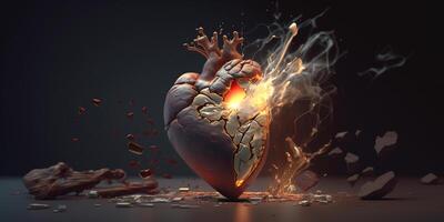 cœur dans 3d animations avec cassé embrasé éléments cœur attaque urgence ai généré illustration photo