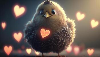 l'amour poussin une la Saint-Valentin journée réconfortant surprise de une mignonne bébé poulet ai généré photo