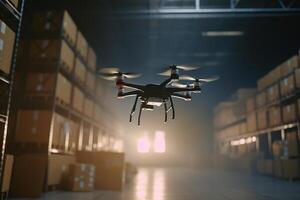 piloté par l'IA drone la gestion dans entrepôts et logistique centres ai généré photo
