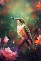 le vibrant colibri une coloré La peinture de une magnifique oiseau ai généré photo
