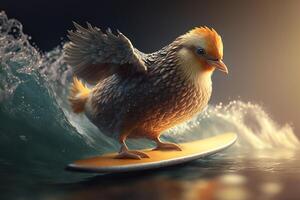 le surfant poulet contagieux vagues dans le océan avec style ai généré photo