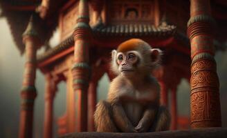 serein peu chinois singe dans le temple ai généré photo