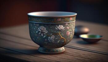 traditionnel chinois thé tasse réglage avec décoratif éléments ai généré photo