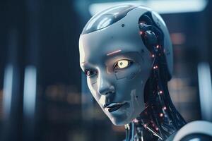 futuriste commercialisation propulsé par l'IA des robots façonner le industrie ai généré photo
