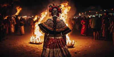 de fête soir scènes avec Feu et Danse pour mexicain dia de san Juan vacances ai généré photo