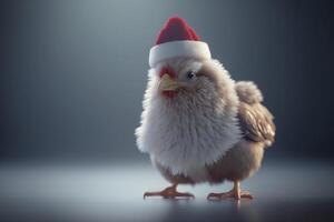 une poulet portant une Noël chapeau pour le vacances saison ai généré photo