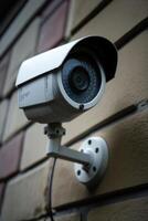 surveillance caméra monté sur une mur pour renforcée Sécurité les mesures ai généré photo