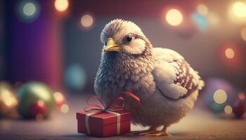 à plumes Père Noël une poulet avec une Noël présent ai généré photo