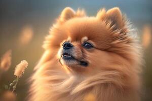 une charmant portrait de un adorable poméranien chien ai généré photo