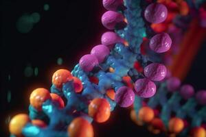 abstrait 3d illustration de protéine biosynthèse processus dans microscopique échelle avec vibrant couleurs ai généré photo